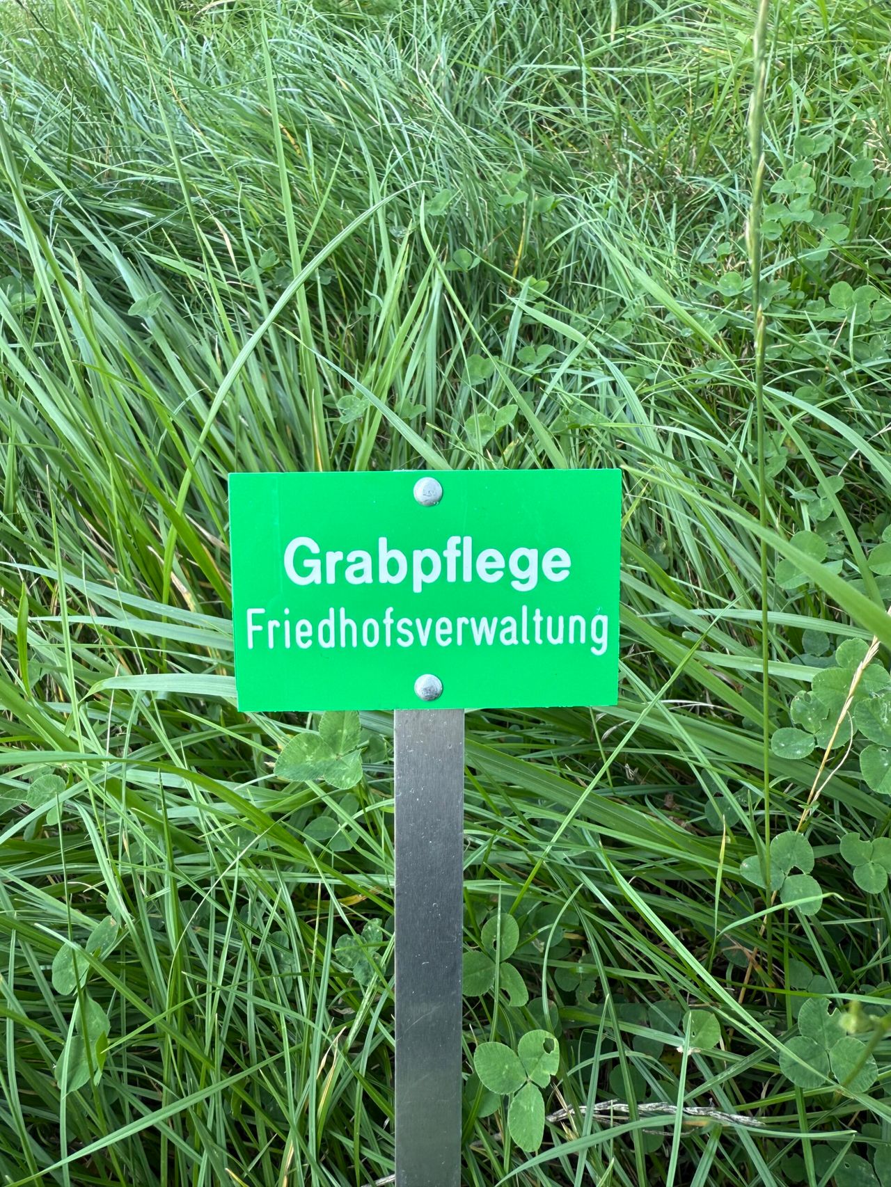 Eckiges PVC-Schild „Grabpflege Friedhofsverwaltung“