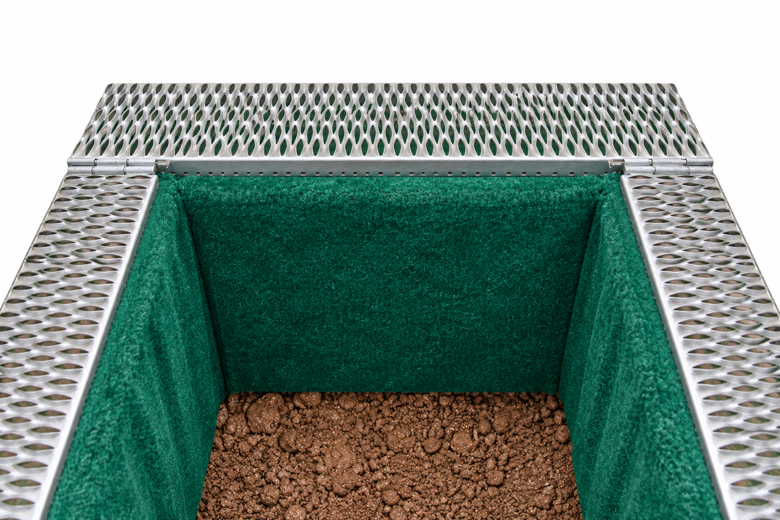 Drainagewanne mit Filtervlies und Schotterfüllung für effektive Wasserableitung.