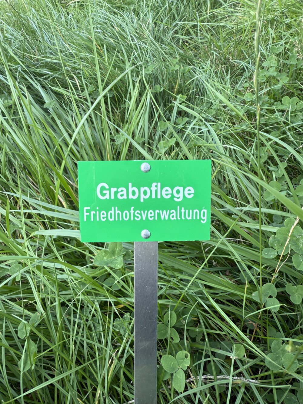 Eckiges PVC-Schild „Grabpflege Friedhofsverwaltung“