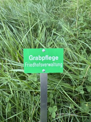 Eckiges PVC-Schild „Grabpflege Friedhofsverwaltung“
